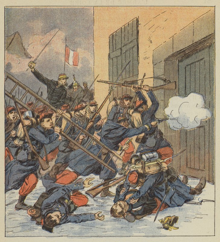 Kampf von Droué, General Gougeard stürmt an der Spitze einer Infanteriekolonne von after Louis Charles Bombled
