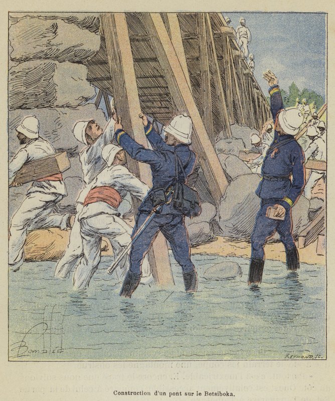 Brückenbau über den Betsiboka von after Louis Charles Bombled