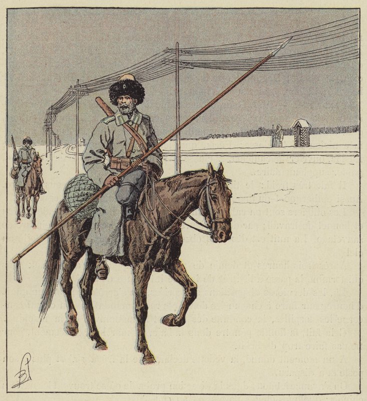 Kosaken der Amur-Region bewachen die Transsibirische Eisenbahn von after Louis Charles Bombled