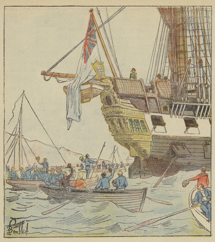 Der Kaiser in Plymouth, an Bord der Bellerophon von after Louis Charles Bombled