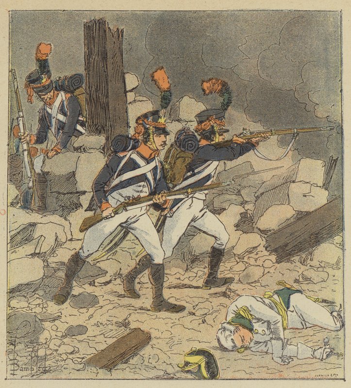 Der Kaiser schickte die Scharfschützen seiner Garde nach Aspern von after Louis Charles Bombled