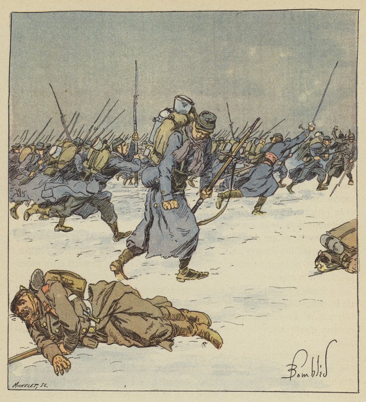 Der Jäger Martin vom 10. Bataillon lässt sein Bajonett im Körper eines preußischen Unteroffiziers von after Louis Charles Bombled