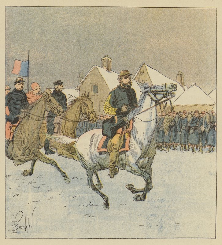 Oberst Lipowski inspiziert die Linien in der Schlacht von Alençon von after Louis Charles Bombled