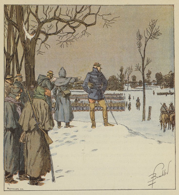 General Chanzy inspiziert am 11. Januar vor der Schlacht die Front der Stellungen von after Louis Charles Bombled