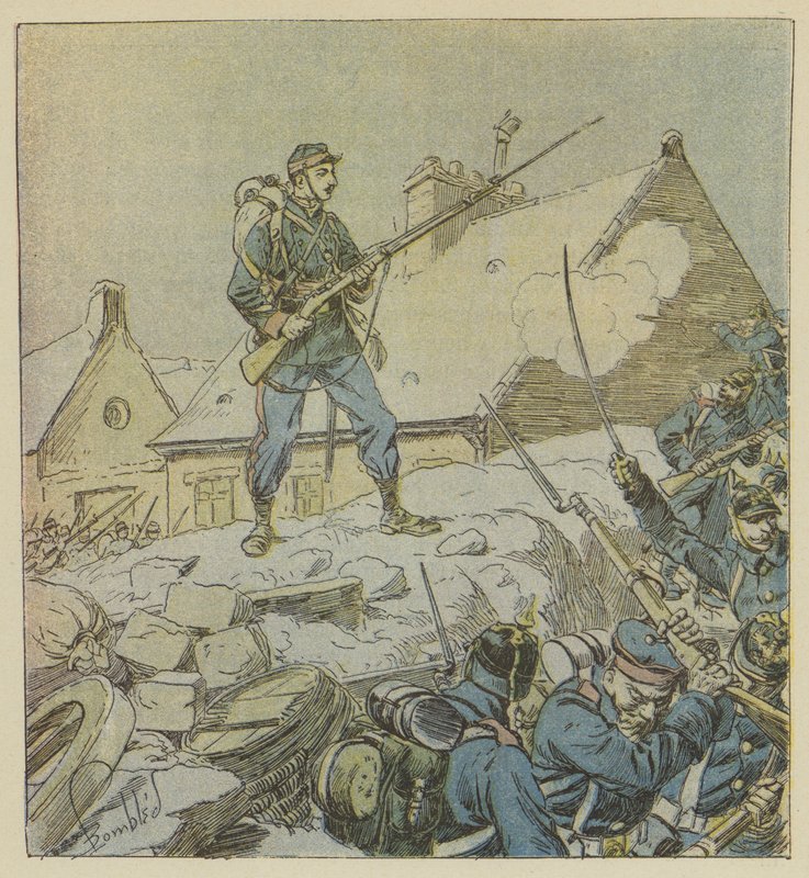 Sergeant Pitou entscheidet durch seinen mutigen Aufstieg auf die Barrikade von Courceboeufs die Einnahme des Dorfes von after Louis Charles Bombled