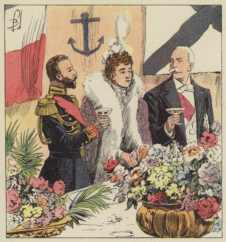 Zar Nikolaus II. verkündet das französisch-russische Bündnis an Bord der Pothuau von after Louis Charles Bombled