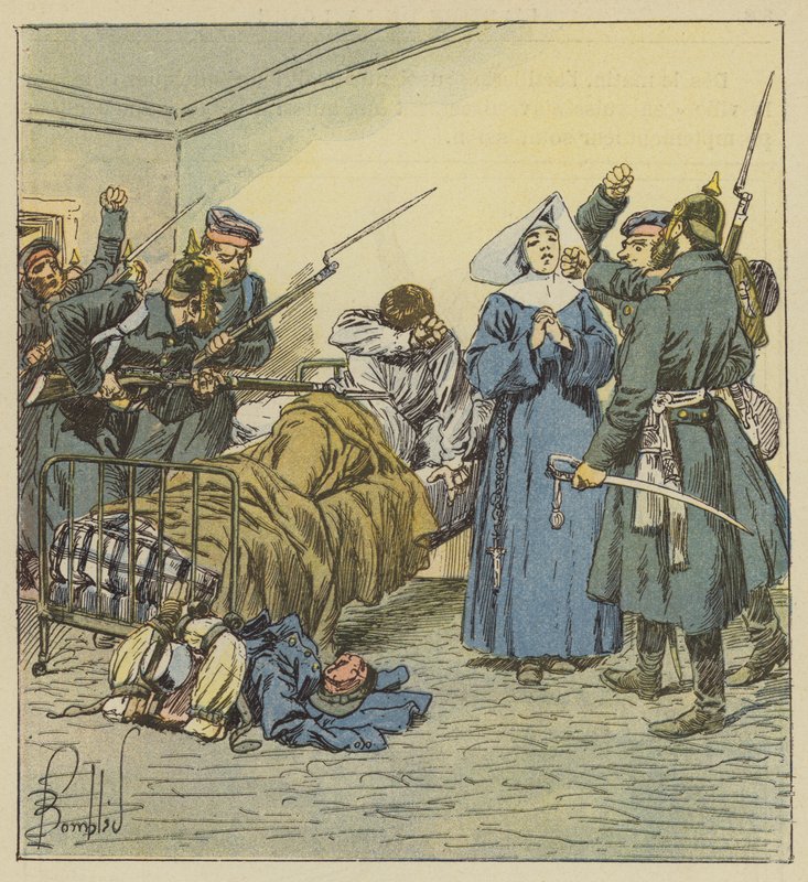 Die Preußen in der Ambulanz am Boulevard Negrier von after Louis Charles Bombled