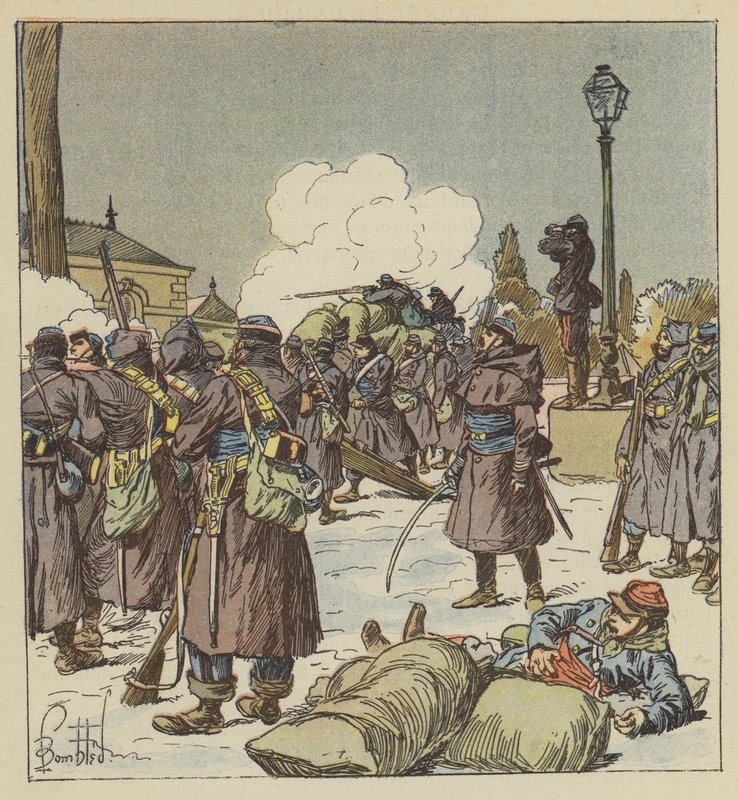 Die Fußgendarmen von General Bourdillon verteidigen den Übergang der Huisne von after Louis Charles Bombled