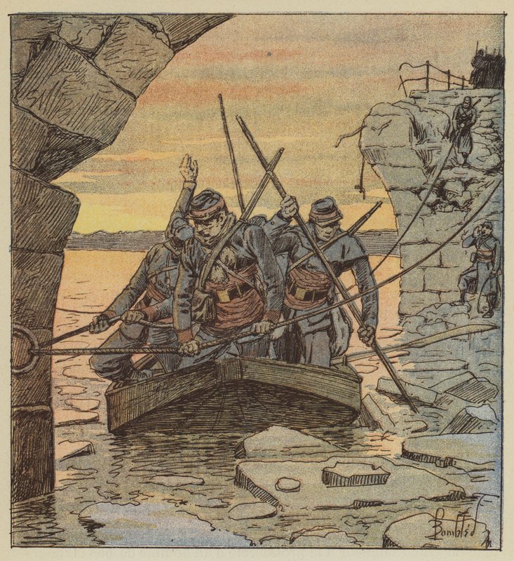 Die Freiwilligen von Cathelineau überqueren die Loire bei Châteauneuf von after Louis Charles Bombled