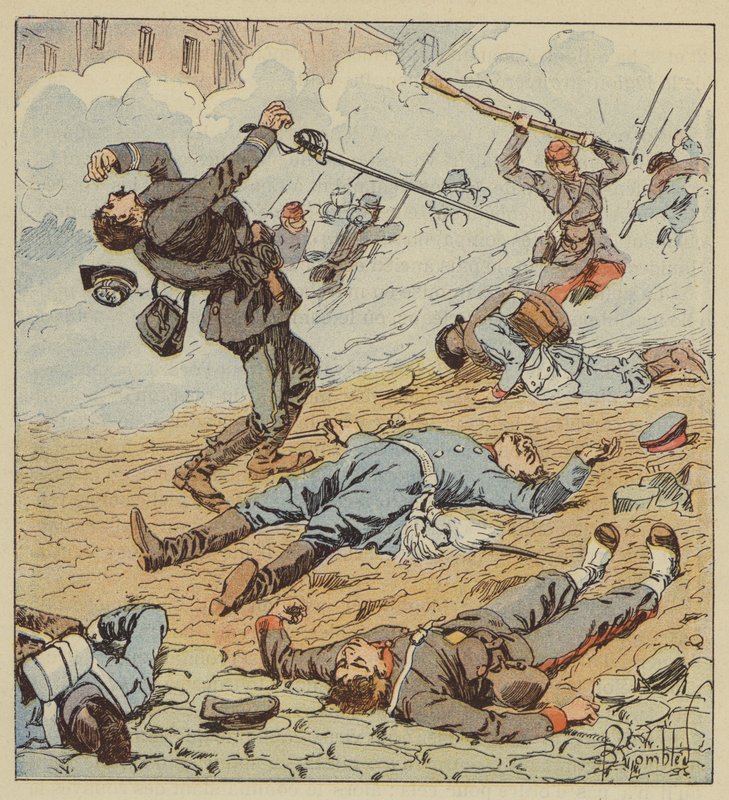 Tod des Hauptmanns de Boissieu im Kampf von Orléans von after Louis Charles Bombled