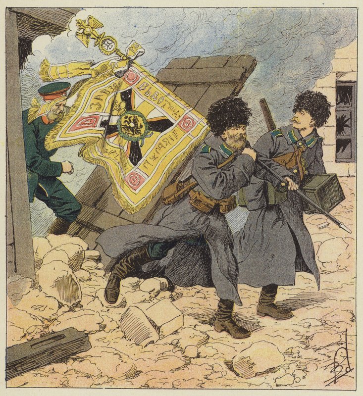 Rettung der Flagge während der Bombardierung von Wladiwostok von after Louis Charles Bombled