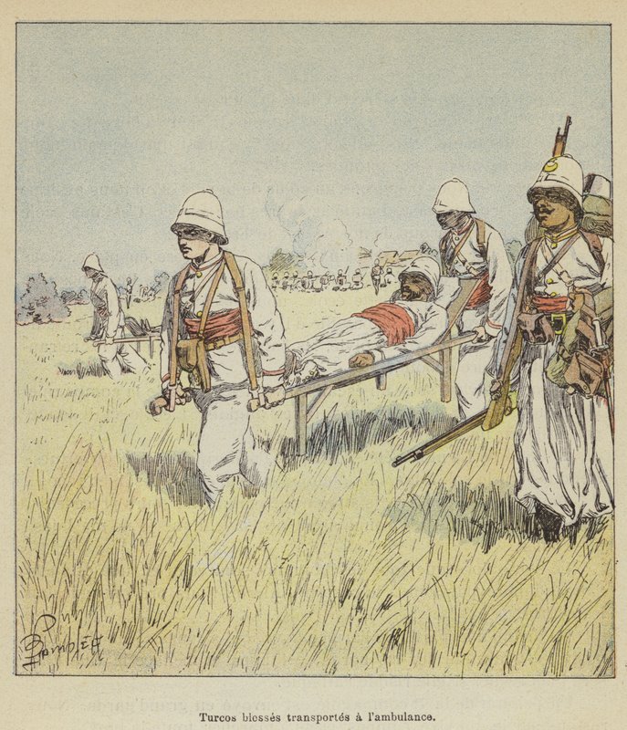 Verwundete Turcos werden ins Lazarett gebracht von after Louis Charles Bombled