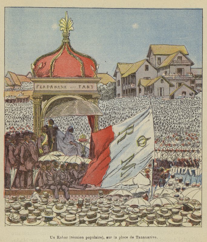 Ein Kabar (Volksversammlung) auf dem Platz von Tananarive von after Louis Charles Bombled