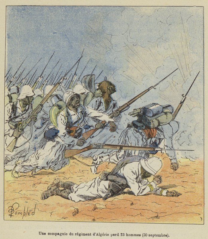 Eine Kompanie des algerischen Regiments verliert 23 Männer, 30. September von after Louis Charles Bombled