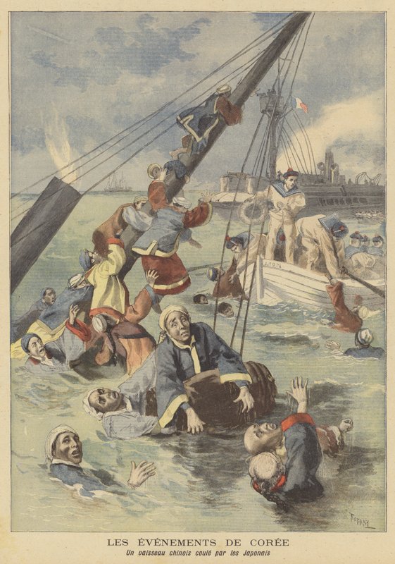 Ein chinesisches Schiff von den Japanern vor Korea versenkt von after Oswaldo Tofani