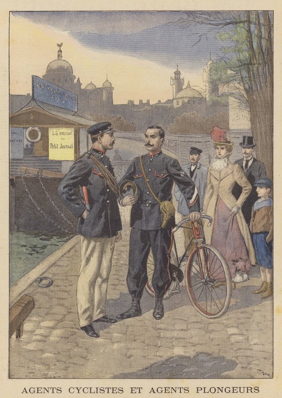 Polizeiradfahrer und Flusspolizist, Paris von after Oswaldo Tofani