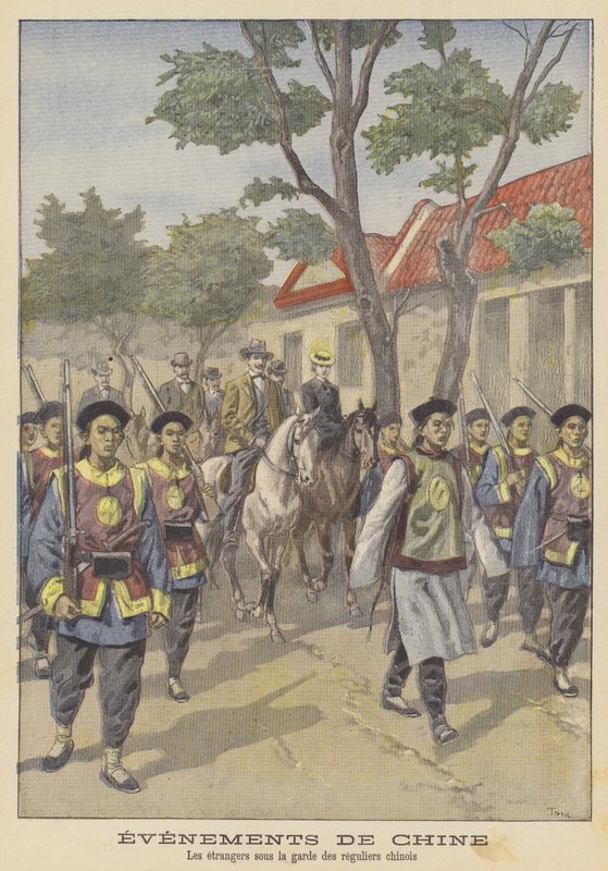 Der Boxeraufstand: Ausländer unter der Bewachung chinesischer regulärer Truppen von after Oswaldo Tofani