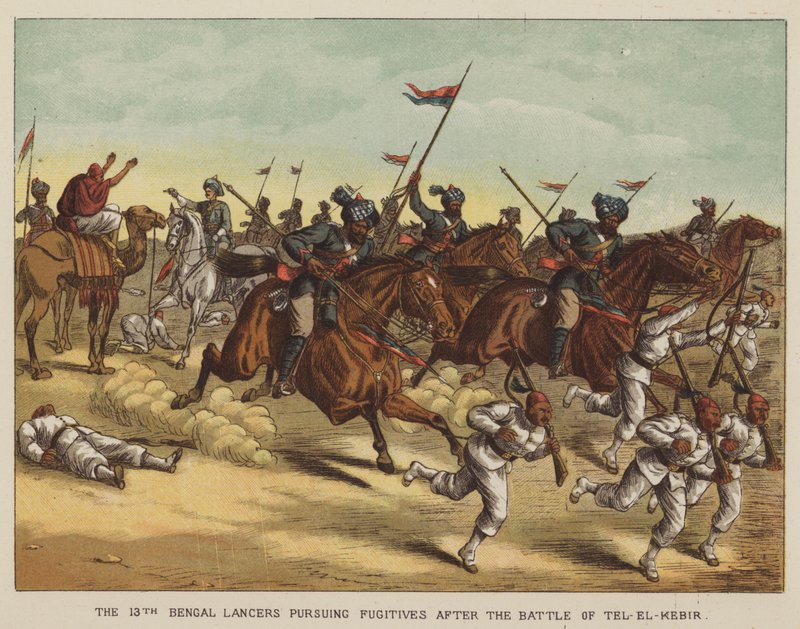 Die 13. Bengal Lancers verfolgen Flüchtlinge nach der Schlacht von Tel-El-Kebir von after Richard Simkin