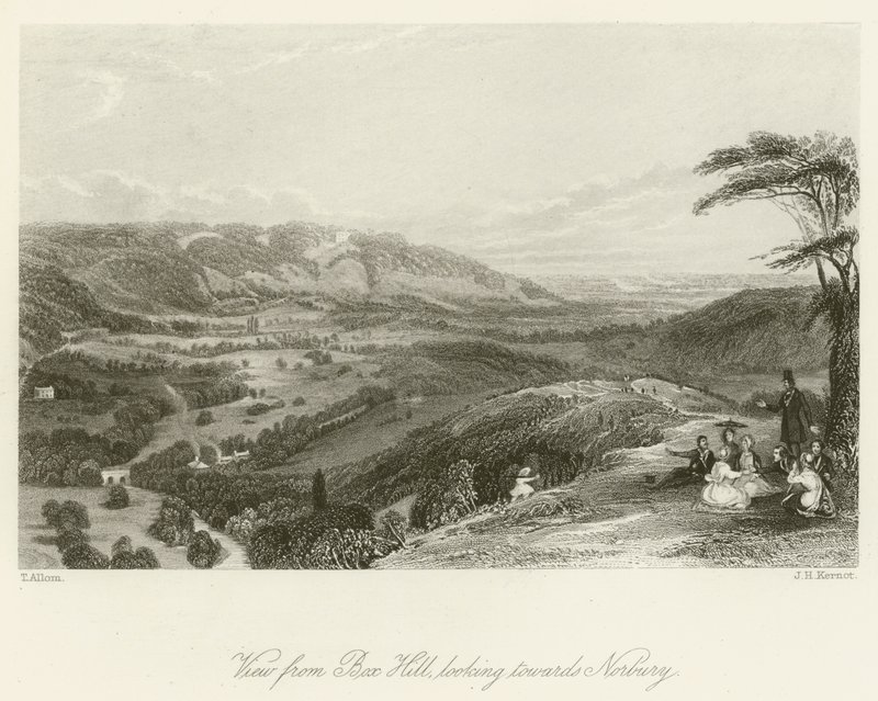 Blick von Box Hill in Richtung Norbury von after Thomas Allom