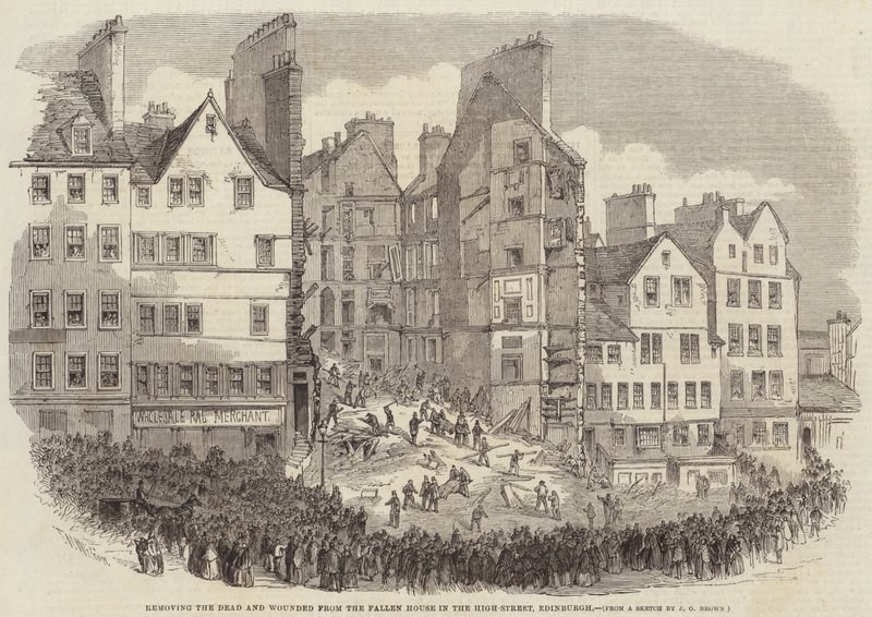 Beseitigung der Toten und Verwundeten aus dem eingestürzten Haus in der High-Street, Edinburgh von after Thomas Harrington Wilson