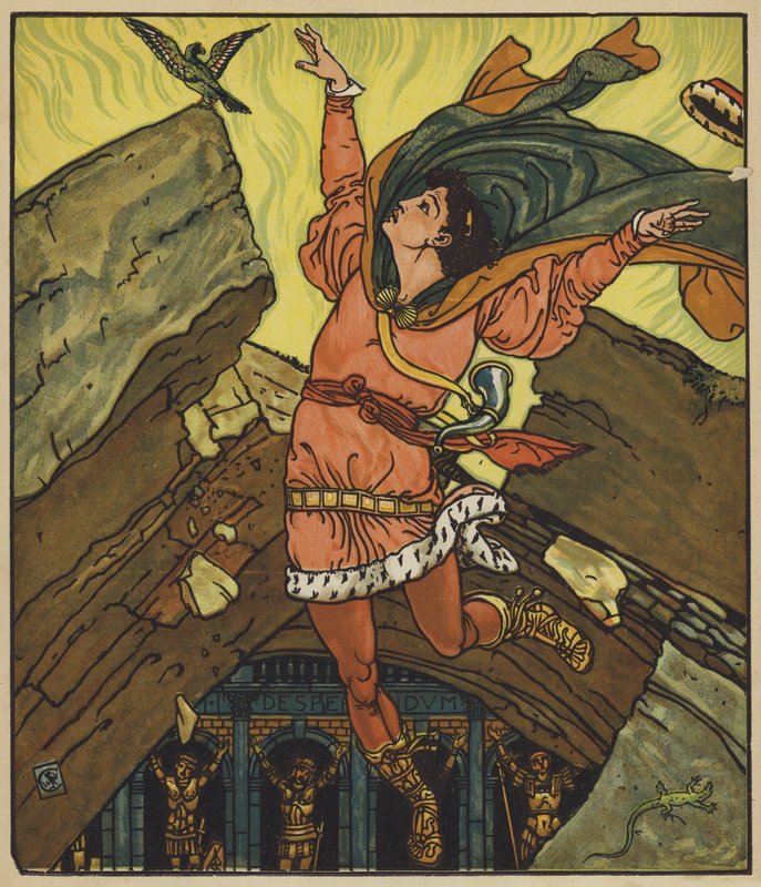 Prinz Cheri und der kleine grüne Vogel von after Walter Crane