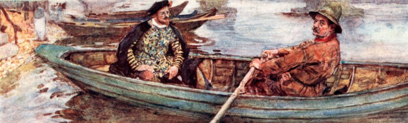 Shakespeare mit einem Wasserträger, der die Themse hinuntergerudert wird, London von after William Hatherell