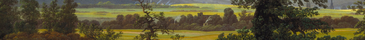 Der einsame Baum (Caspar David Friedrich), Detail: Gelbe Felder und Bäume links