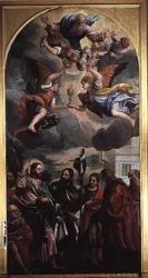 Die Frau des Zebedäus bittet Christus für ihre zwei Söhne