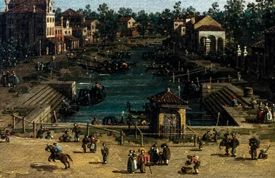 Ansicht von Mestre mit dem Canale delle barche, Detail