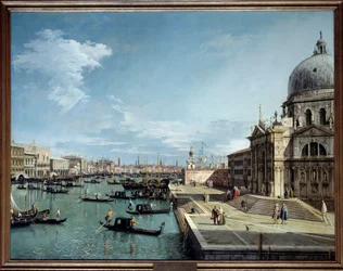 Ansicht des Eingangs zum Canal Grande und der Kirche Santa Maria della Salute in Venedig. Gemälde von Antonio Canal, genannt Canaletto (1697-1768) 18. Jahrhundert