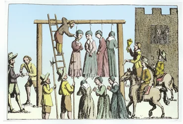 Eine Hexenhinrichtung in England (spätere Kolorierung)