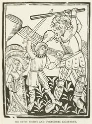 Sir Bevis kämpft und besiegt Ascaparte (Gravur)