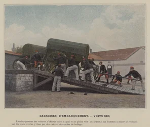 Einschiffungsübungen, Fahrzeuge (koloriertes Foto)