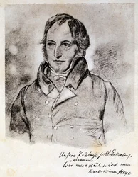 Porträt von Georg Wilhelm Friedrich Hegel (1770-1831), deutscher Philosoph und Idealist. Gravur nach einer Zeichnung von G. Hensel.