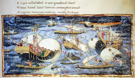 Segelschiffe, Illustration für die Aeneis, episches Gedicht von Virgil
