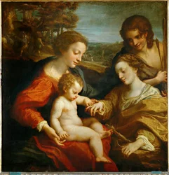 Die mystische Hochzeit der Heiligen Katharina von Alexandria mit dem Jesuskind und dem Heiligen Sebastian