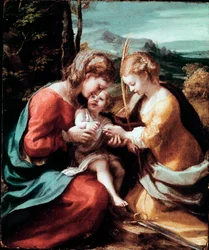 Die mystische Hochzeit der hl. Katharina von Alexandria. Gemälde von Antonio Allegri (bekannt als Correggio oder Der Correge 1489-1534) ca. 1520. Neapel, Museo di Capodimonte