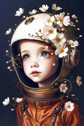 Kindastronaut auf dem Planeten Blumen