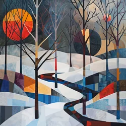 Bäume und Winterlandschaft, abstrakte geometrische Form