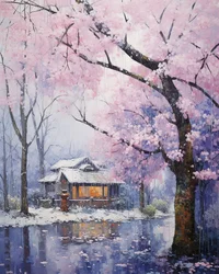 Dorf in einer verschneiten Landschaft im Winter