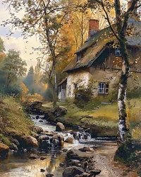 Ein Haus am Rand eines Wasserufers