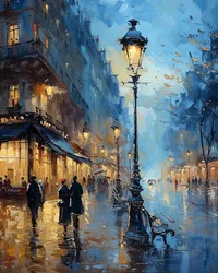 Nacht nach dem Regen, Pariser Straße im impressionistischen Stil