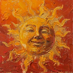 Dicke Sonne auf rotem Hintergrund