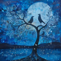Blauer Mond & Vogel, Sternennacht Magie