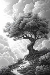 Majestätische Felsformation, natürliches Portal, dramatischer Sturm & Baum