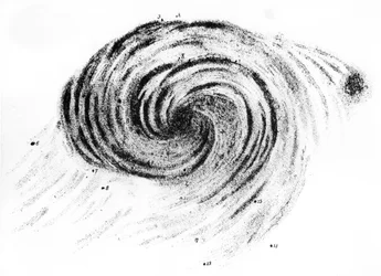 Beobachtung einer Spiralgalaxie in Canes Venatici gezeichnet von Lord Rosse, 1850