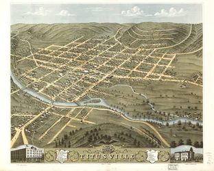 Vogelperspektive der Stadt Titusville, Crawford County, Pennsylvania 1871
