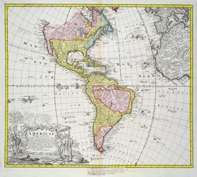 Karte der Amerikas, veröffentlicht von Homann, 1746