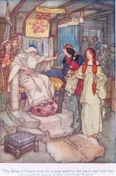 Der König von Frankreich nahm die junge Magd bei der Hand und sagte, dass sie seine Königin und die von Frankreich sein sollte (König Lear), aus Geschichten aus Shakespeare, veröffentlicht von Ward Lock & Co Ltd