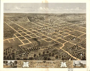 Vogelperspektive der Stadt Columbia, Boone Co., Missouri 1869